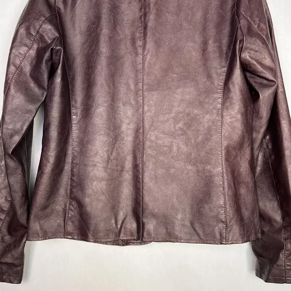 Bagatelle Jacket Womens Small Burgundy Garment Dyed Faux Leather Notch Collar - Image 5