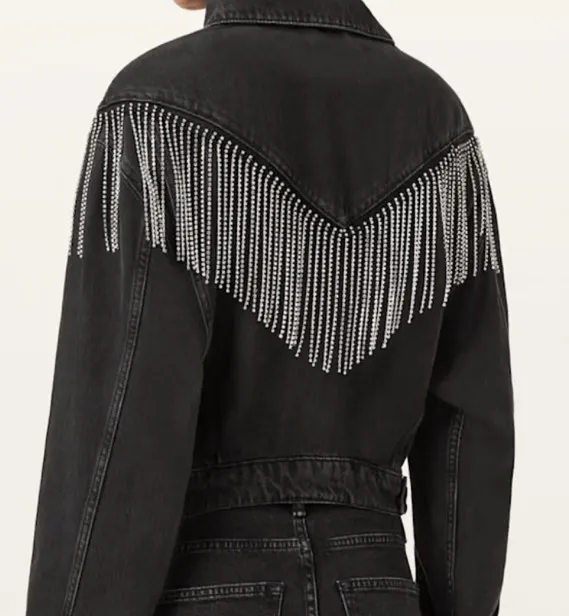 AllSaints Jean jacket with rhinestone fringe - Image 4