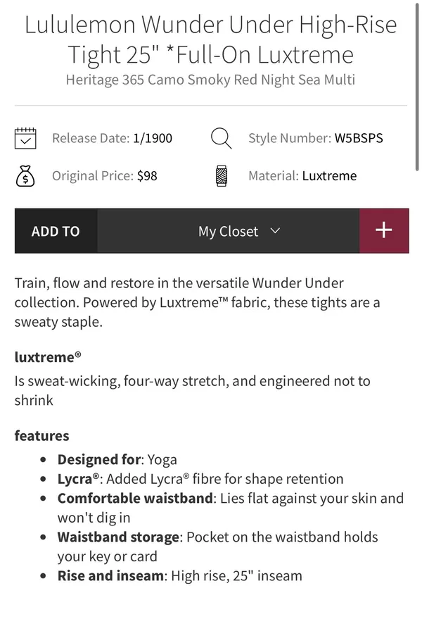 Lululemon Wunder Under High-Rise Tight 25" *Full-On Luxtreme Heritage 365 Camo Smoky Red Night Sea Multi 6 - Image 9