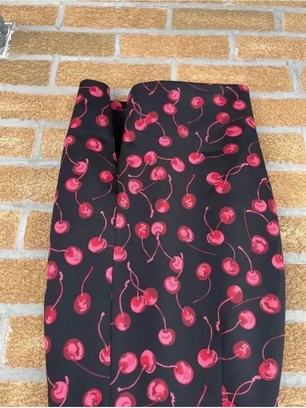 Betsey Johnson Cherry Print Dress 6 Coquette Cherrycore Retro Cap Sleeve Slit⁠ - Image 7