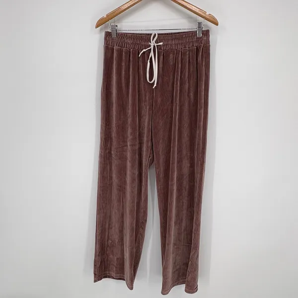 Tart Intimates Pajama Set Women Large Mauve Ribbed Velvet Short Sleeve Button Up - Image 3