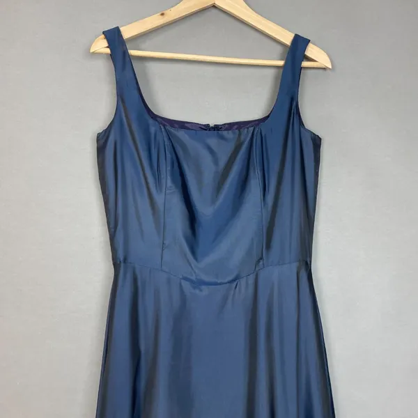 Vintage 90s Prom Dress FLAWS‎ Blue Sleeveless Iridescent Formal Classic Gown - Image 3