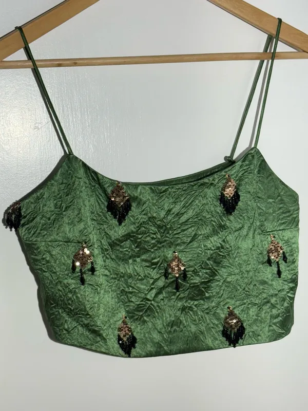 NWOT Hope for Flowers by Tracy Reese Beaded Cami Green Top 100% Naia Acetate - Image 7