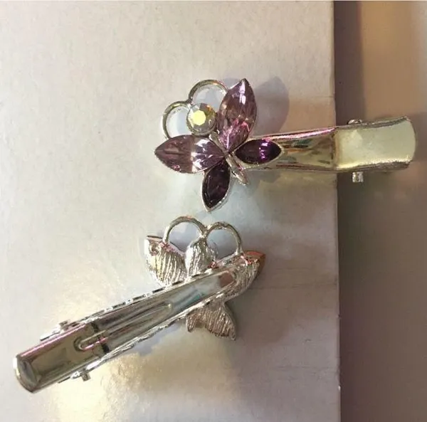 New Silver Pink And Purple Butterfly Jeweled Hair Clips - Image 4