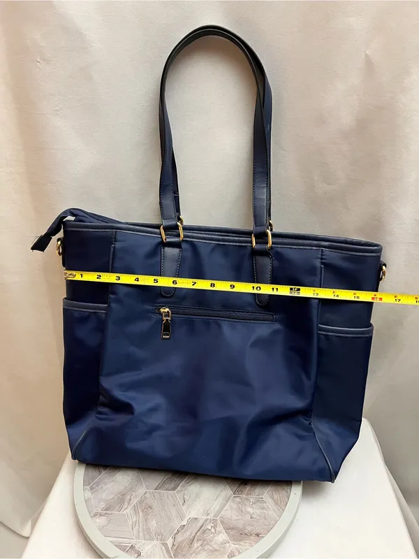 XB Navy Blue Nylon Tote Bag Laptop Travel Shoulder Purse Gold Hardware - Image 7