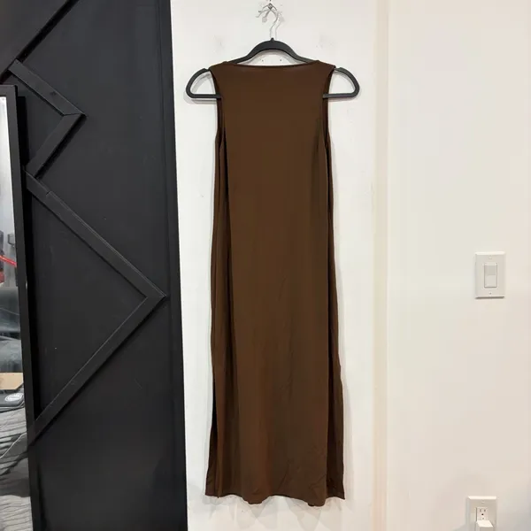 Michael Kors Brown Sleeveless Maxi Tank Dress Size Medium Side Slit Minimalist - Image 5