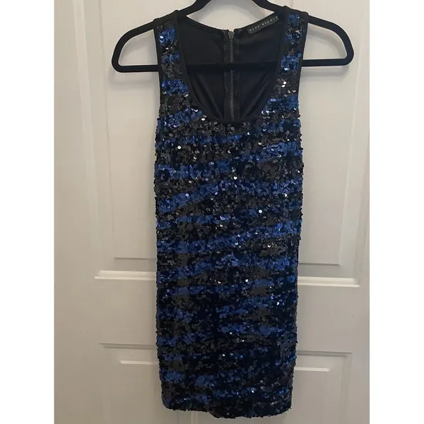 City Studio Black Blue Sequin Striped Mini Dress Bodycon‎ Party Event Womens S - Image 2