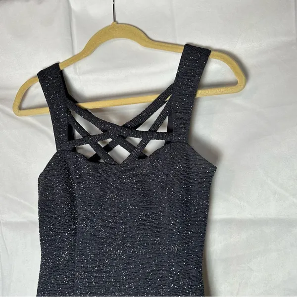 Eliza J Dark Navy Crisscross Strap Cut Out Sparkly Glitter Mini‎ Dress Size 2 - Image 5