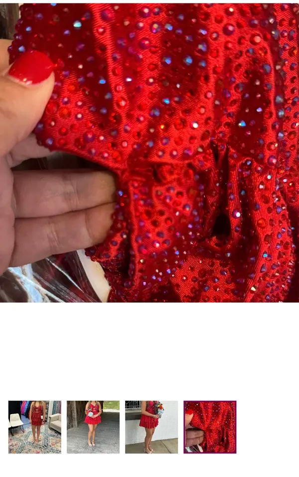 Sherri Hill Red Beaded Ruffle Mini Dress - Image 4