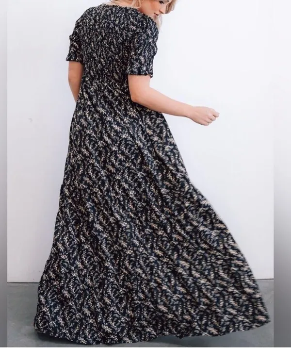 Baltic Born Lotta Black Floral Smocked Dress XS - Image 4
