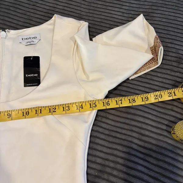 Bebe Short Dress Bodycon White Stretchy Rhinestone Embellished Bridal Women Sz S - Image 4