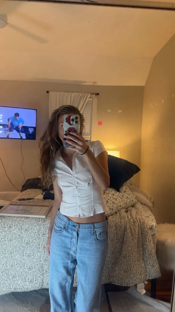 Edikted White Sheer Collared Button Up Baby Tee Top Y2K - Image 4