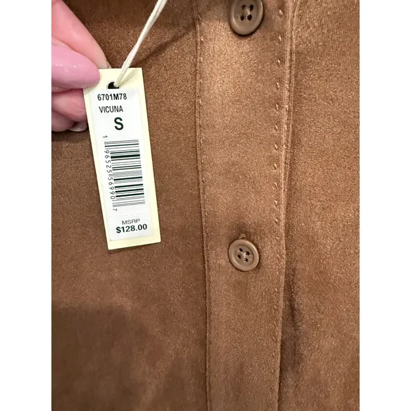 Faux Suede‎ Short Sleeve Brown Top Womens S NWT - Image 3