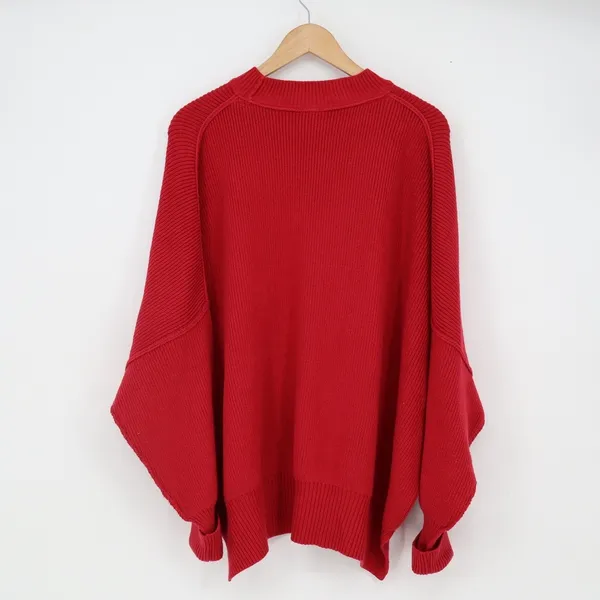 Free People Sweater Womens XS Easy Street Red Oversized Ribbed Knit Excellent - Image 6
