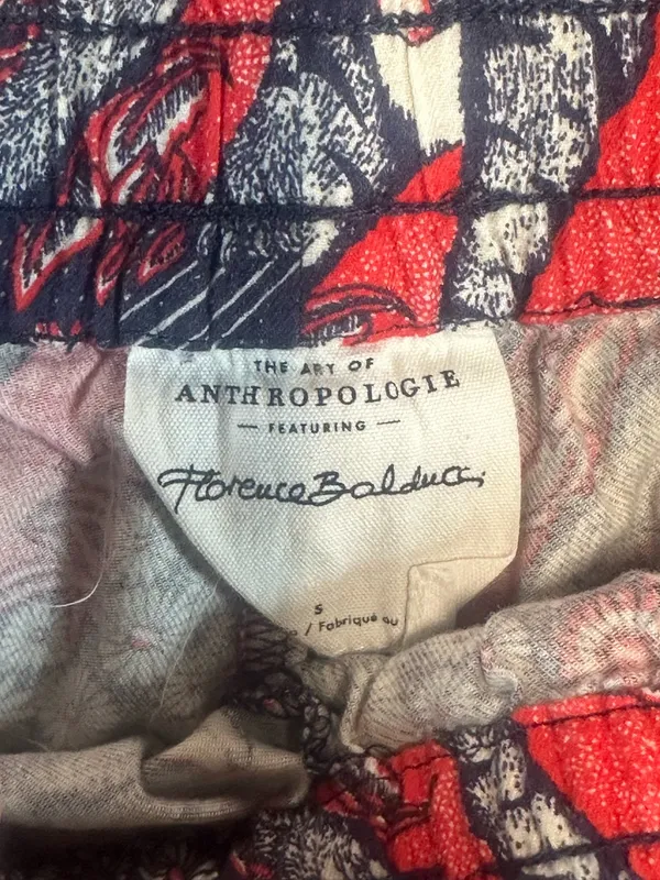 Anthropologie Red & Navy Floral Paisley Drawstring Shorts, Small - Image 6