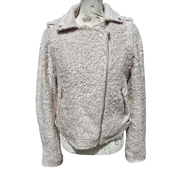Anthropologie Elevenses Boucle Moto Jacket Textured‎ Ivory Cream Size Medium - Image 2