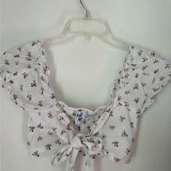 Princess Polly Floral Tie Front Crop Top White Size 2 - Image 9