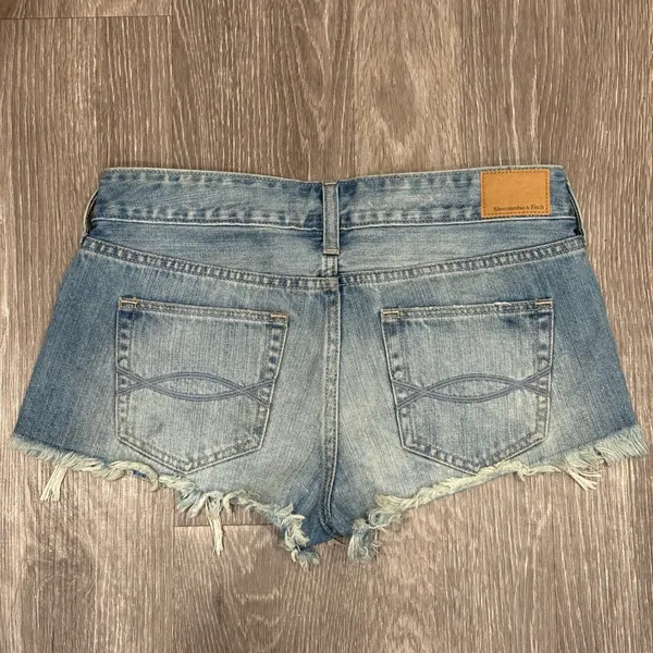 2010s‎ Abercrombie & Fitch Low Rise Distressed Denim Micro Shorts Light Wash 2 - Image 2