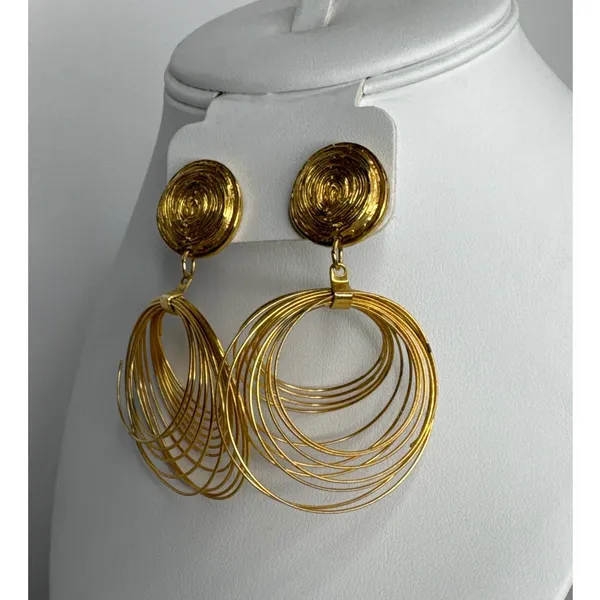 Vintage 1980s–1990s Couture Gold Tone Wire Chandelier Statement Earrings - Image 6