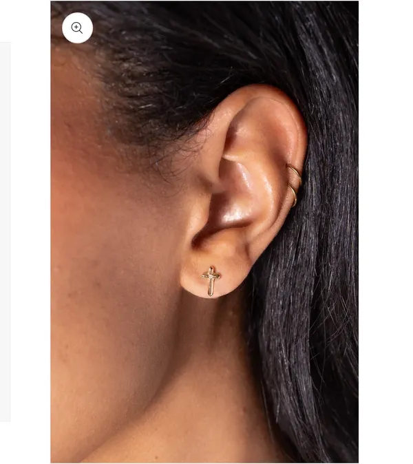 Crystal Cross Mini Stud Earrings-Gold - Image 2