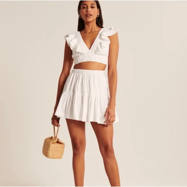 Abercrombie & Fitch Drama Poplin Ruffle Cropped Tank Top White Size XL - Image 8