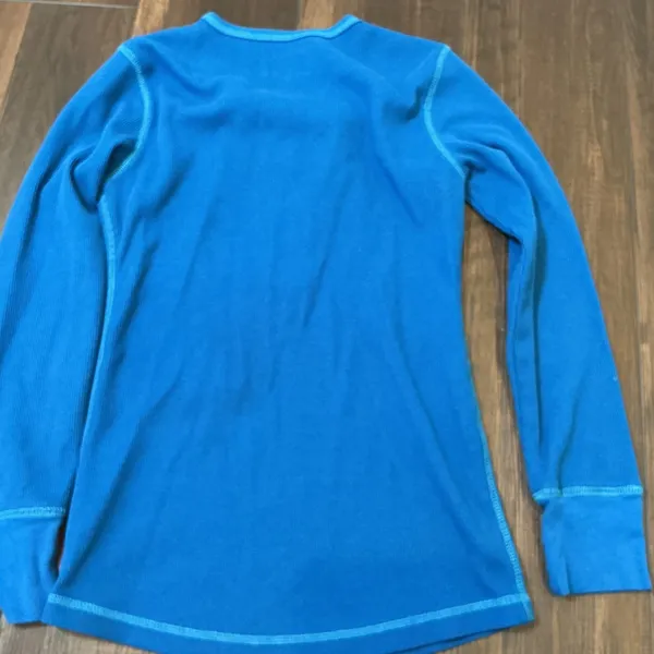 Divas Snow Gear Waffle Knit Henley Top Blue Snowflake Graphic Size M Thermal - Image 6