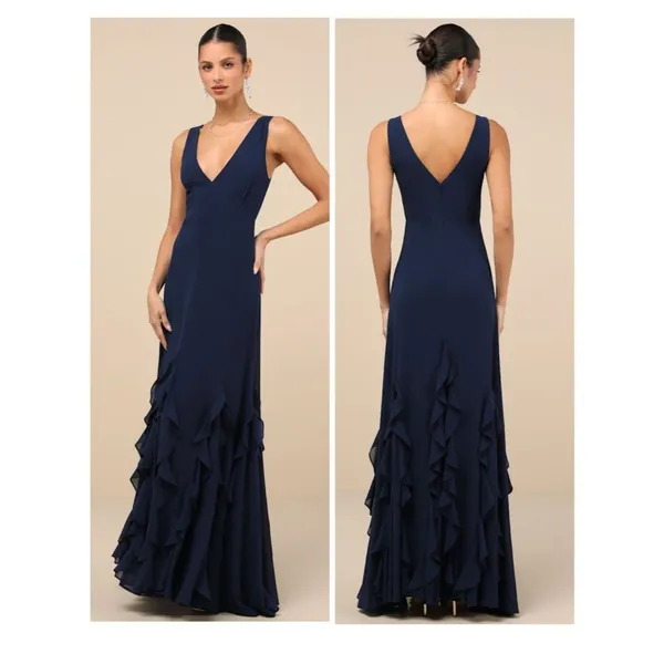 Lulus Alorna Dark Navy Sleeveless Ruffled Maxi Dress Size Small NWT Whimsical - Image 2