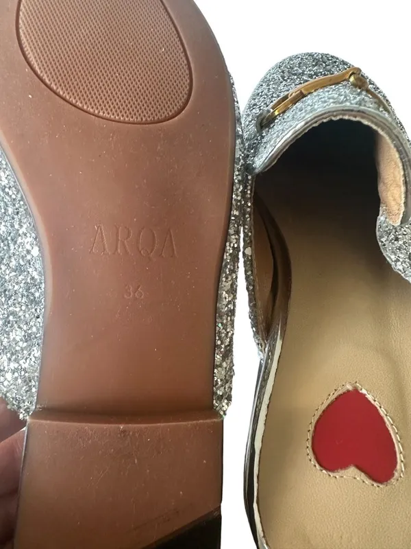 ARQA Womens Silver Glitter Loafer Mules Size 36/6 - Image 9