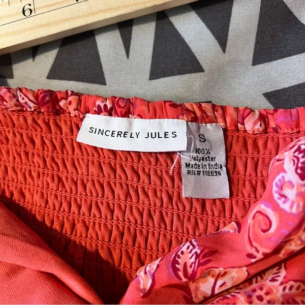 Sincerely Jules Vibrant Coral Paisley Print Chiffon Sweetheart Mini Dress Size S - Image 11