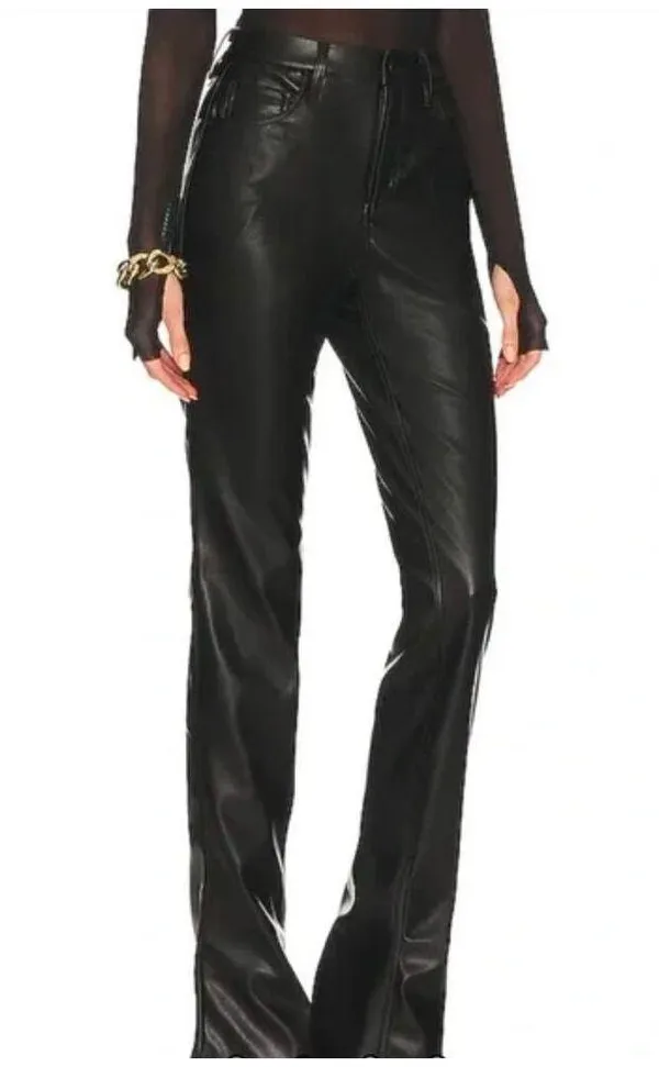 AFRM x REVOLVE Vegan Leather Mini-Flare High-Rise Noir Graysen Pant Size 29 Tall - Image 3