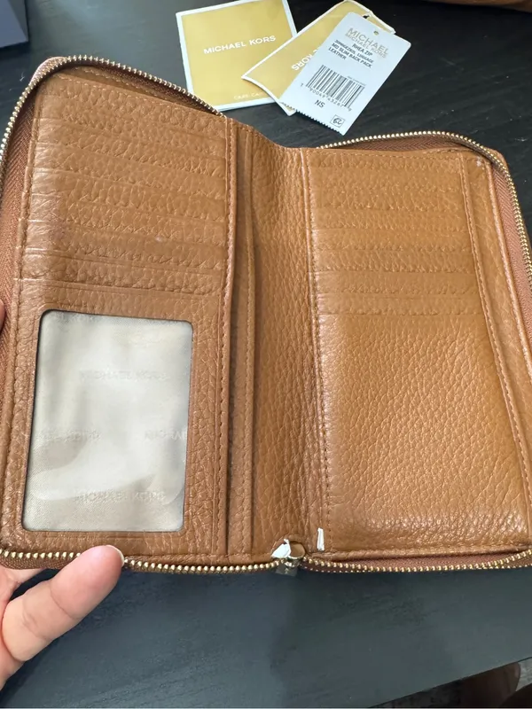 Michael Kors Rhea Pebbled Leather Slim Backpack And Wallet Luggage Tan - Image 4