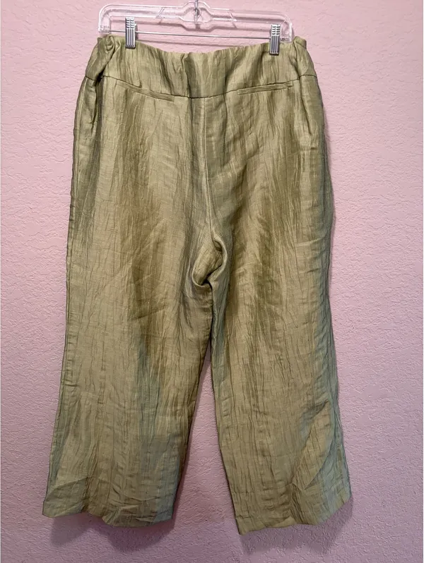 Jones New York Collection‎ Women's Olive Green Linen Wide Leg Pants Size 16 - Image 4
