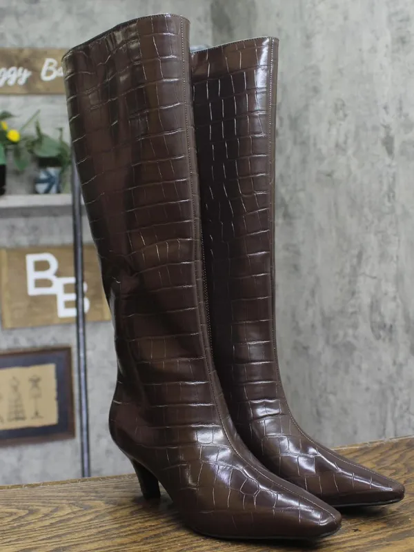 NWT INC International Concepts Knee High Boots Kitten Heels Brown Croc 7M - Image 3