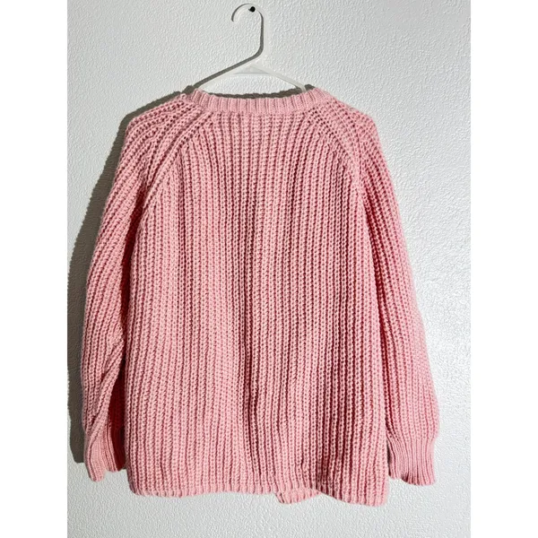 Pink Chunky Knit Button-Up Cardigan Sweater – Size Large Description: - Image 5