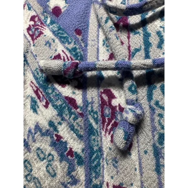 Free People Purple Paisley Bell Sleeve Blouse Ruffle Neck Button Front Top Med M - Image 10