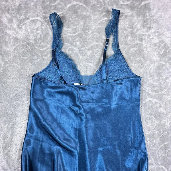 Victoria's Secret Gold Label Teal Satin Lace Nightgown M Lingerie Elegant Vintage - Image 4