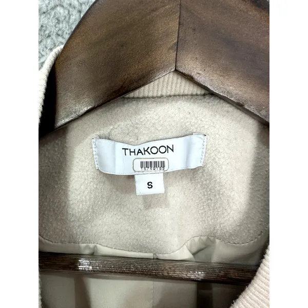 Thakoon Collective OverCoat Womens Small‎ Ivory Wool Blend Pocket Front Luxury - Image 2