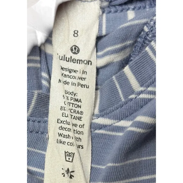 Lululemon Wild Tank Top Blue White Striped Open‎ Back Pima Cotton Yoga Size 8 - Image 3