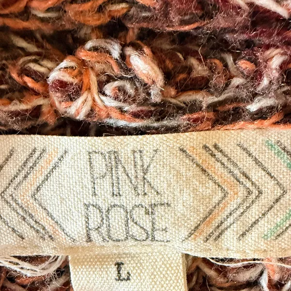 Pink Rose Large Burgundy Marl Open Front Chunky Knit Cardigan Warm Fall Sweater - Image 3