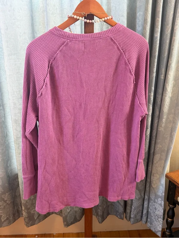 Terra & SKY Women's Long Sleeve Waffle Knit Top - Magenta - Image 3