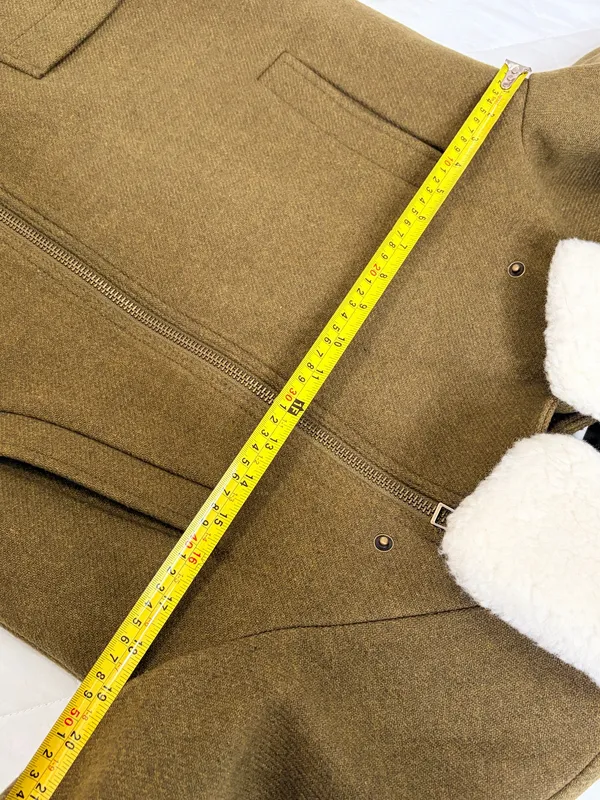 Madewell Eldridge Insuluxe Zip Coat Olive Wool Cashmere Sherpa Collared Winter Minimal NWT S $328 - Image 8