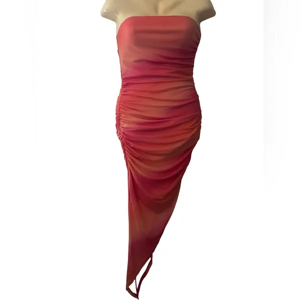 Elegant Pink Ombre Asymmetrical Dress - Image 5