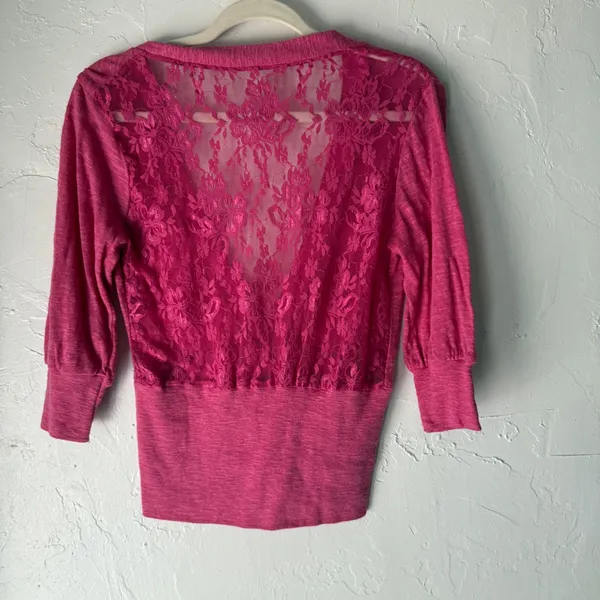 Poof Y2k Pink‎ Cardigan Lace Back Button Down Knit Sweater Top Large Fairy - Image 7