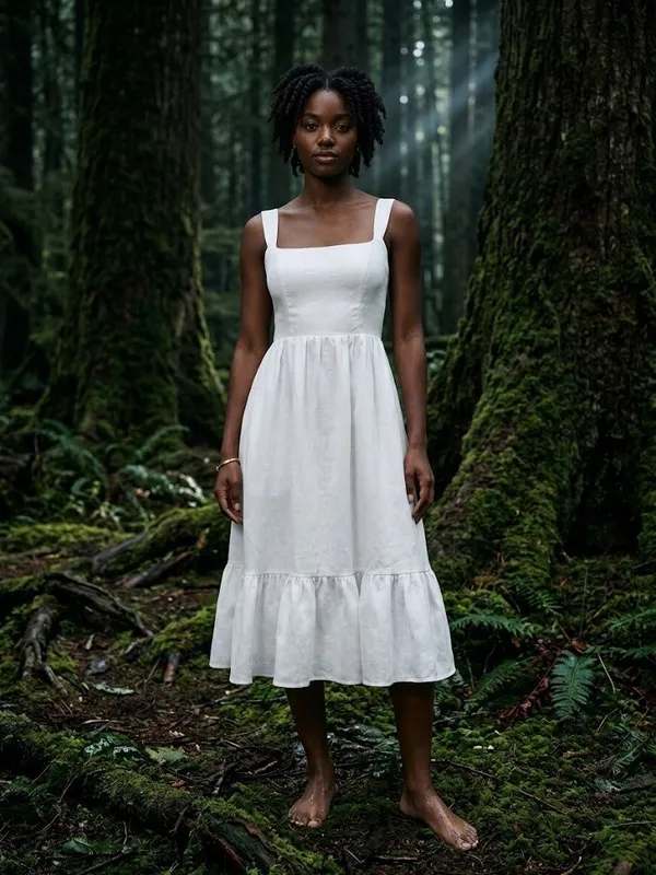 NWT Reformation Bucatini in White Linen Sleeveless Tank Tiered Dress 10 - Image 3