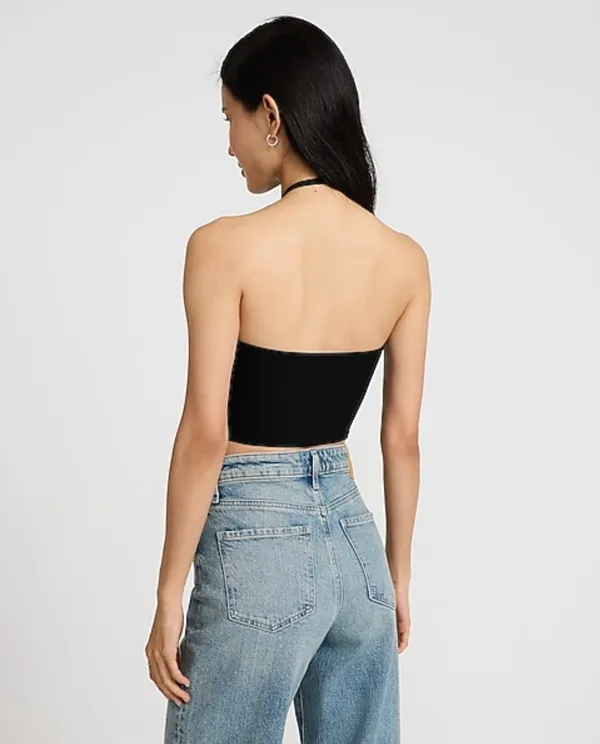 New With Tags Express Black Fitted Ribbed Crop Tank Size L  - Image 2