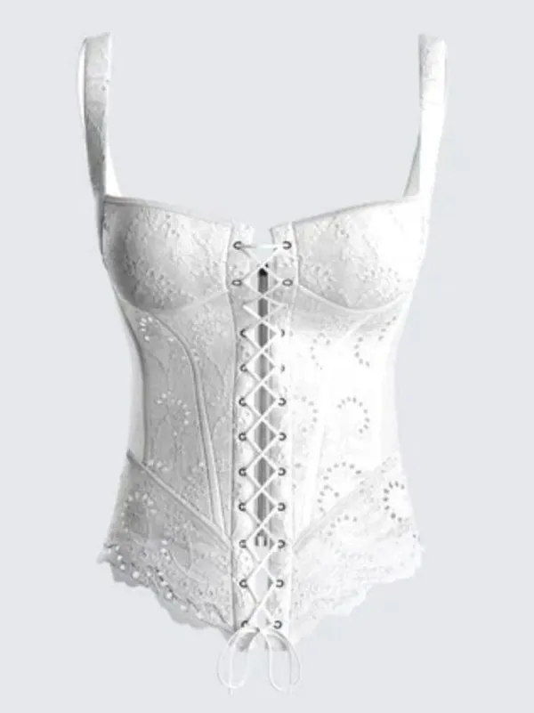 Finesse - Lyle Eyelet Corset Top in White - Image 5