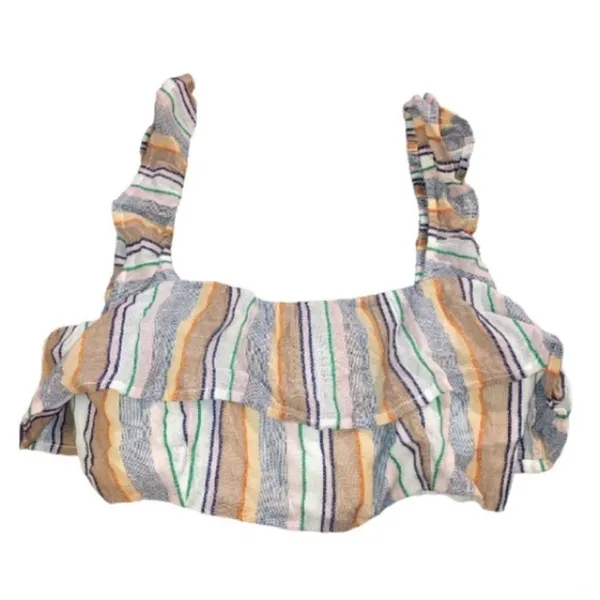 Tularosa Penelope Multi Striped‎ Printed Cropped Top Ruffle Beach S - Image 5