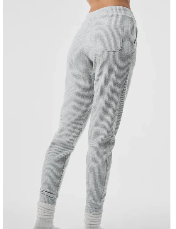 ALO Yoga Light Gray Muse Ribbed Drawstring Joggers - Image 2