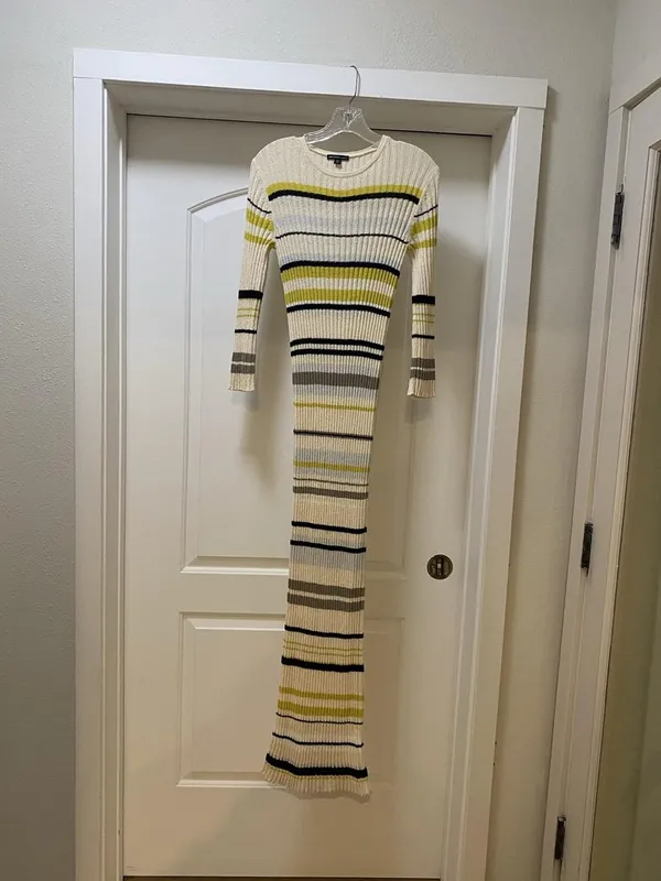 James Perse Sweater Dress Womens M Multicolor Stripe Knit Long Sleeve Bodycon - Image 2