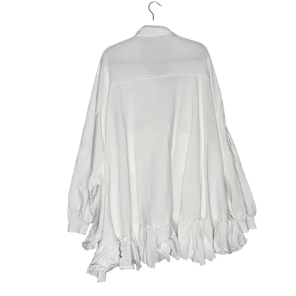 Free People Buttondown Ruffle Hem Shacket Women OS White‎ Oversized Cotton Boho - Image 10